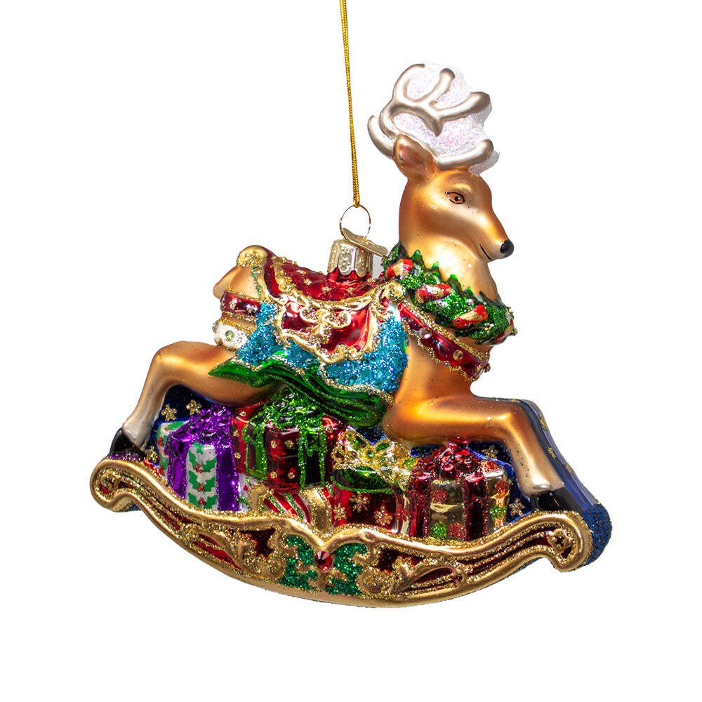 Bellissimo Rocking Deer Glass Ornament 5.5