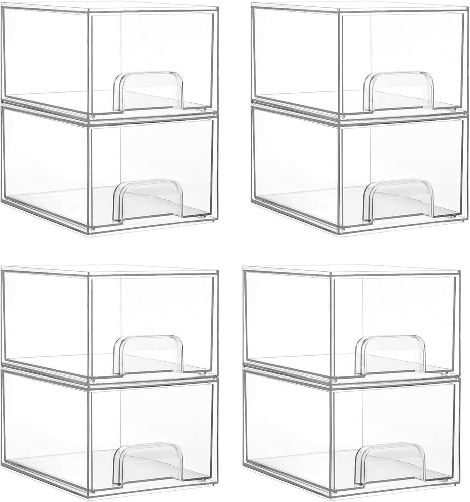 8 Pack Clear Stackable Storage Drawers, 4.4'' Tall Acrylic Bathroom  Organizer