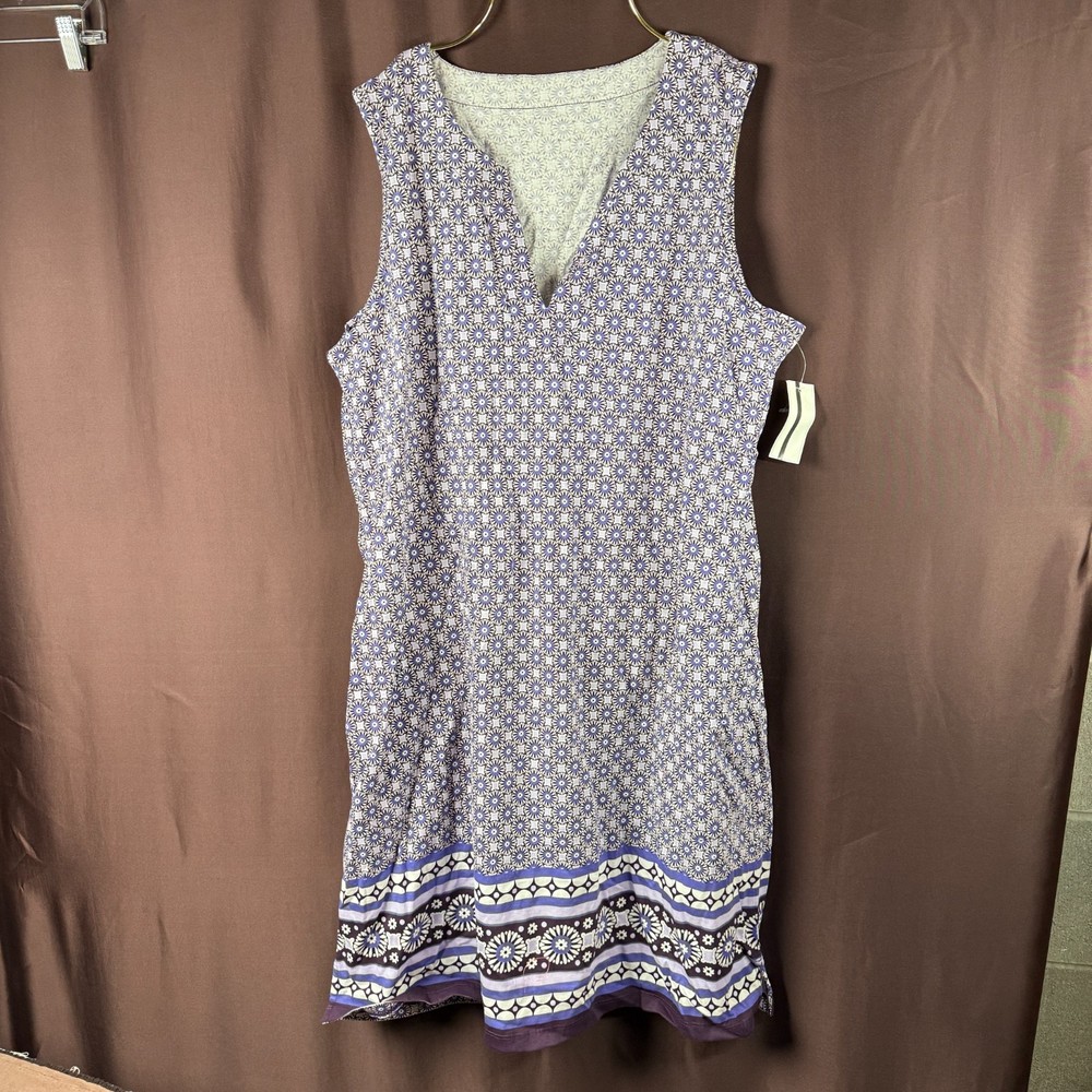 Lands' End Women's M-L LONG Cotton Jersey Sleeveless Swim Cover-up Dress Print B