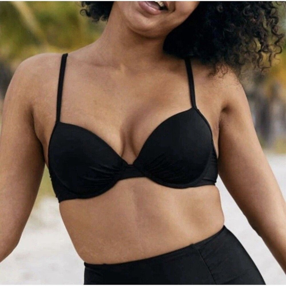 Aerie OG Lightly Lined Underwire Adjustable Bikini Top Size 32D Black NWT