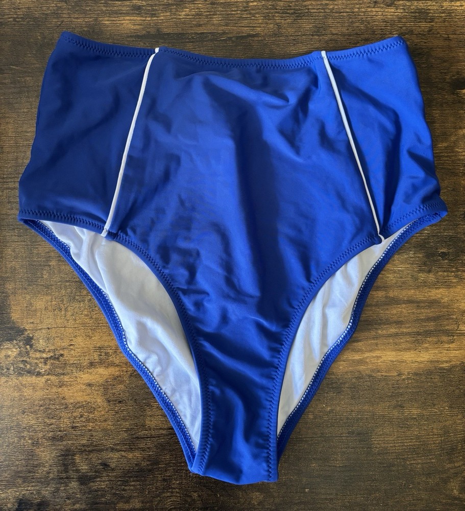 New Cupshe High Waisted Bikini Bottoms Size Small Blue White