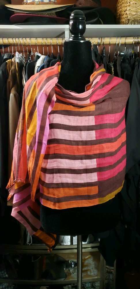 Tommy Bahama/Echo Women's Wool Blend Color Block Stripe NWOT Rectangle Scarf
