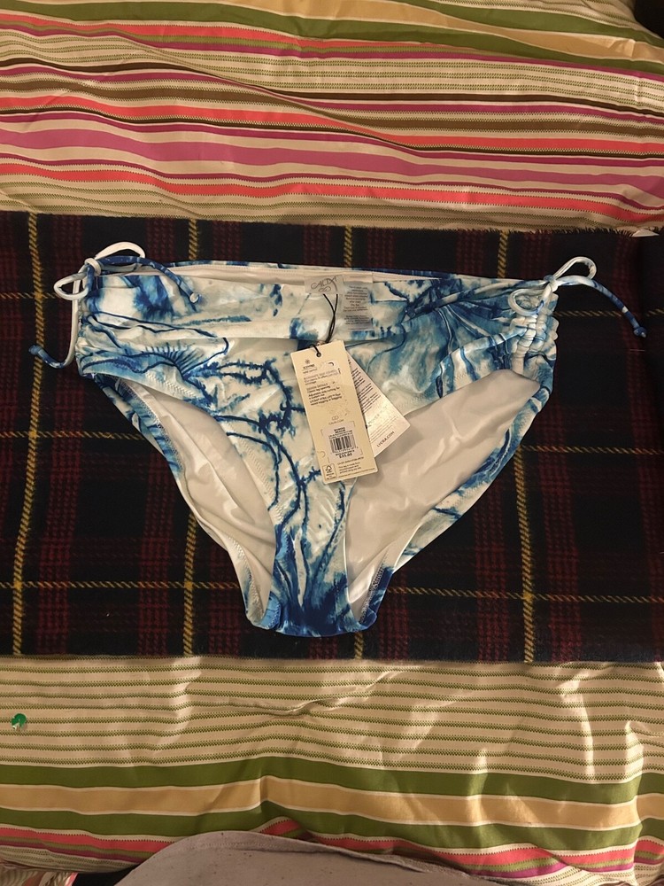 NEW CALIA Women's Medium Ruched Swim Bottoms Floral Flourish Blue