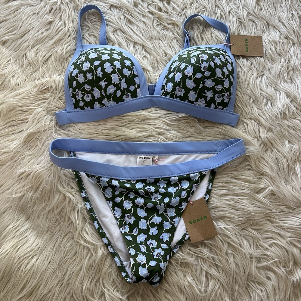 BODEN Triangle Paneled Floral Bikini Set NWT Top Size 12 Bottom Size 8