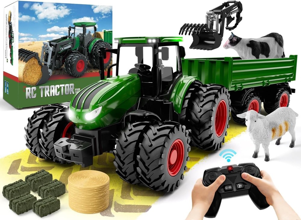 Realistic Remote Control Tractor with Dump Trailer - Fun Learning Toy for Kids