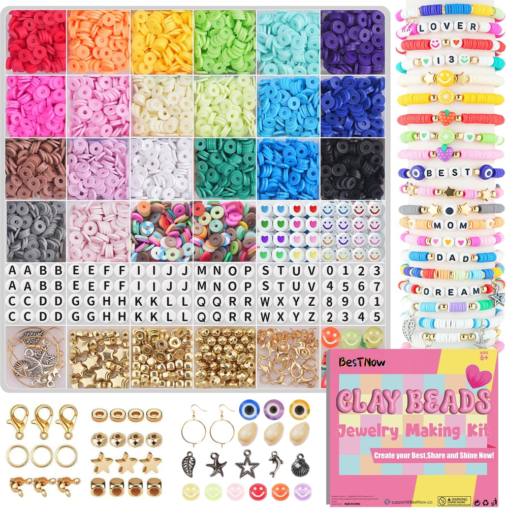 5000 Pcs Clay Beads Bracelet Making Kit, Friendship Bracelet Kits Flat Beads for