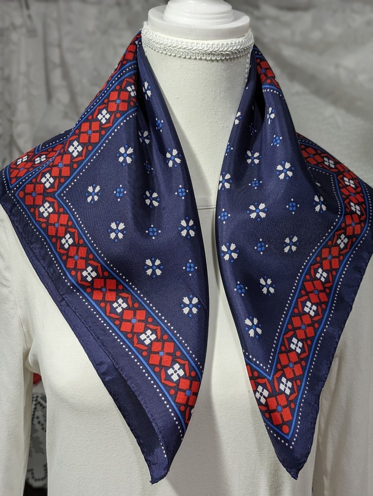 Vintage 60s Mod Square Head Scarf Red Blue B.Agnes du Paris Acetate Japan