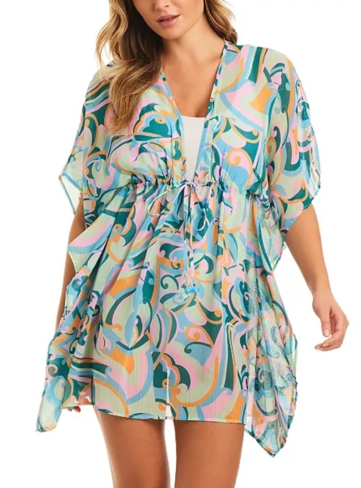 Jessica Simpson Women's Chiffon Swim Cover-Up Small Blue Multi Color pink