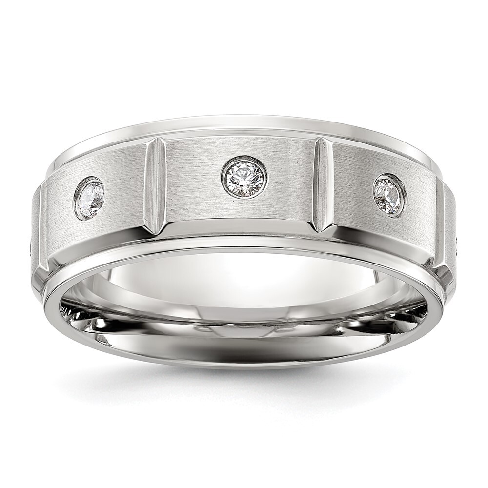 Titanium Brushed and Polished Cubic Zirconia 8mm Band Ring Size 9 for Men 8.04gm