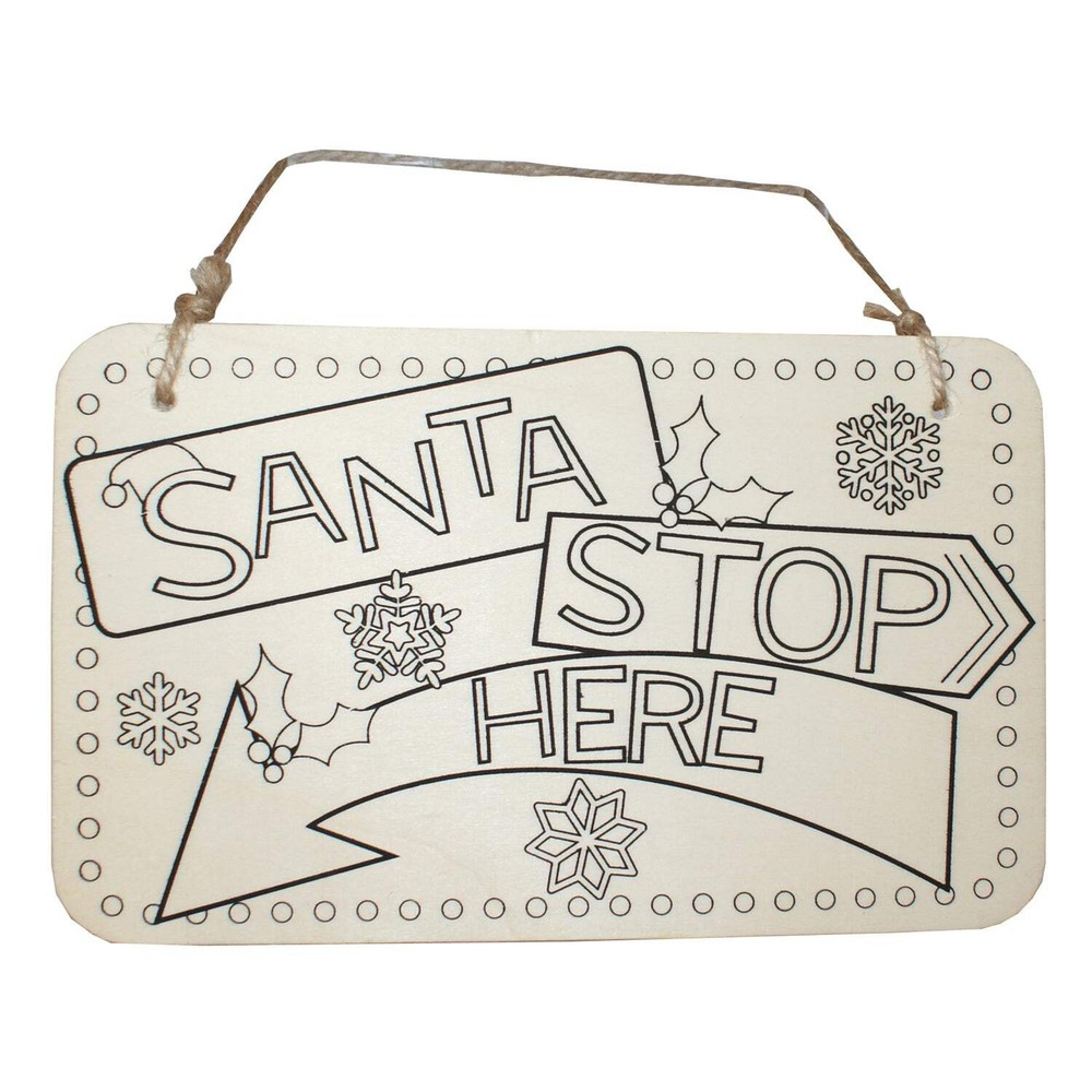 28532 - Santa Stops Here 5.5x9 Wood Sign |Pod 2-59|