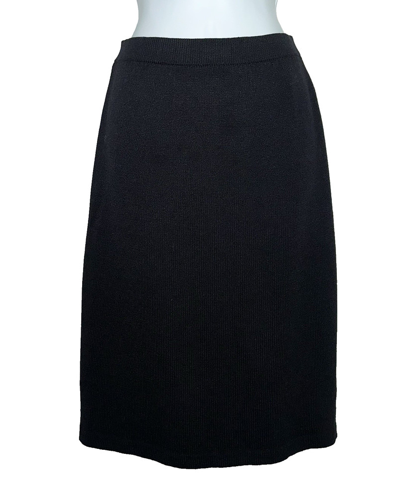 ST JOHN Marie Gray Size 8 Santana Knit Skirt Black Pull-On Elastic Waist