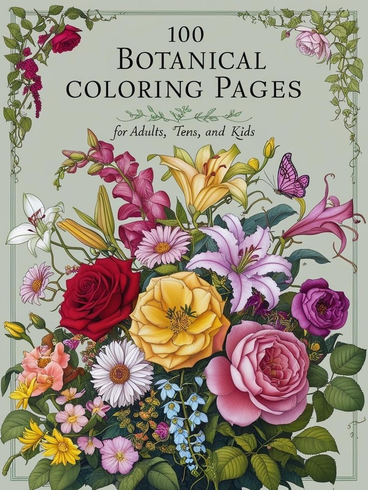 100 Botanical Coloring Pages for Adults, Teens, & Kids, Download &Print Yourself