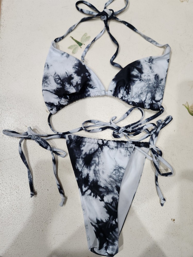 Shein Women's Medium Tie-Dye Bikini w/ Halter Top & Cheeky String Tie Bottoms