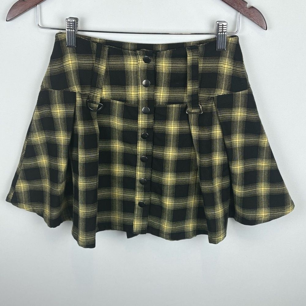 Hot Topic Black Plaid Snap Closure Mini Skirt-image