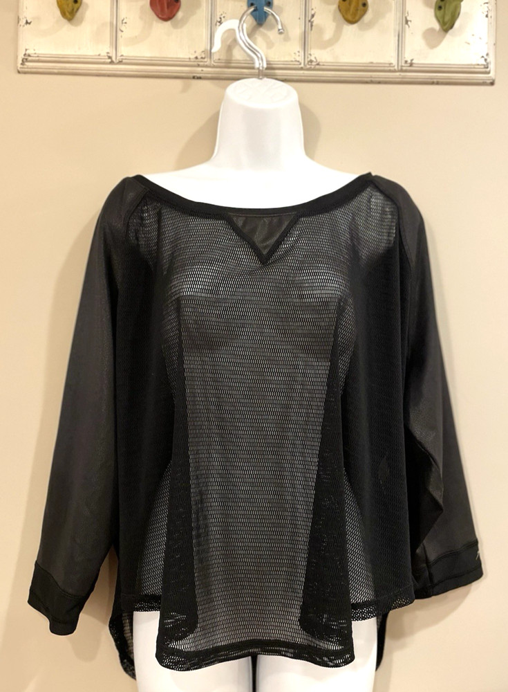 Gottex Swimwear Bathing Suit Cover Top Long Sleeve Black Large Women's Mesh