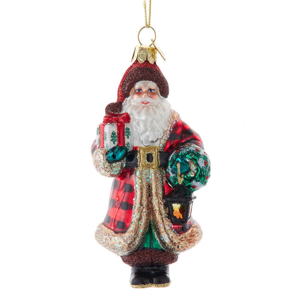 Noble Gems Santa With Lantern and Presents Glass Ornament 4.5