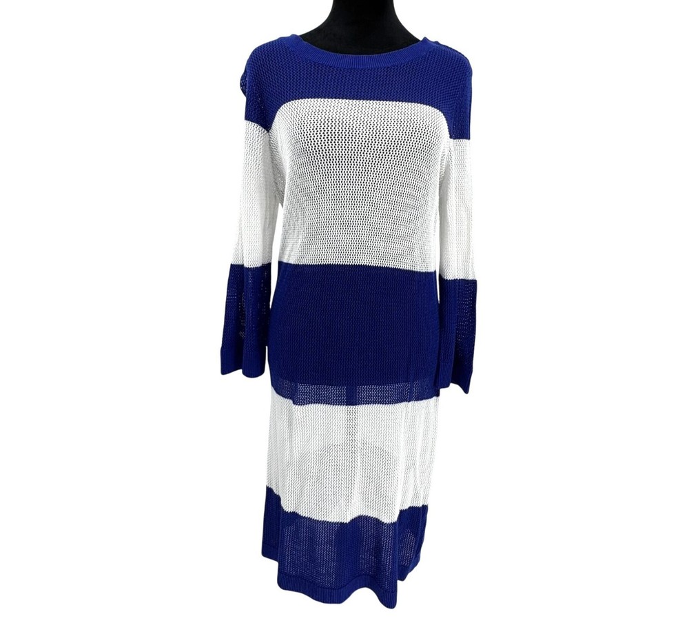 Tommy Bahama Womens Coastal Swim Cover Up Dress Size L Navy Open Knit Nautical