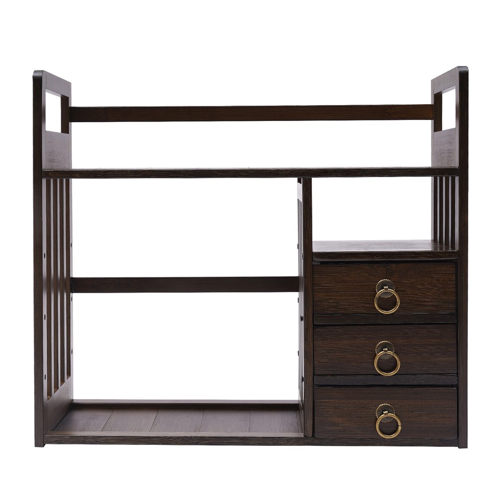 Bamboo Desktop Bookshelf Organizer with 3 Drawers for Office Storage  