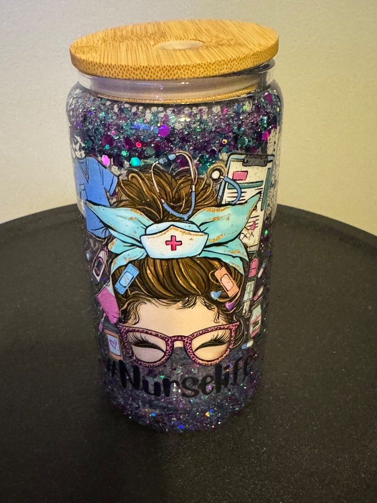 Personalized nurse-themed snow globe tumbler