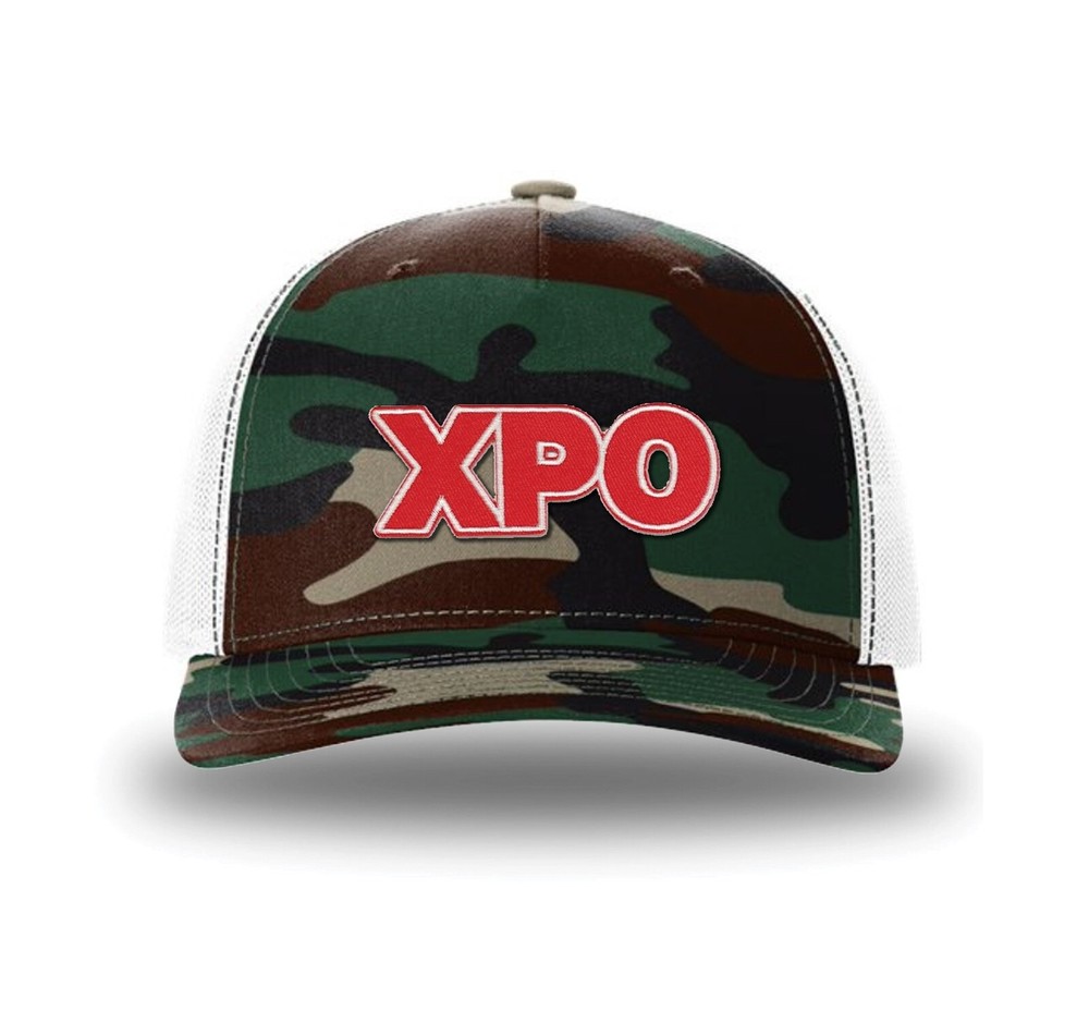 XPO LOGISTICS SNAP BACK TRUCKER HAT W/CUSTOM LETTERS PATCH *CAMO HAT*