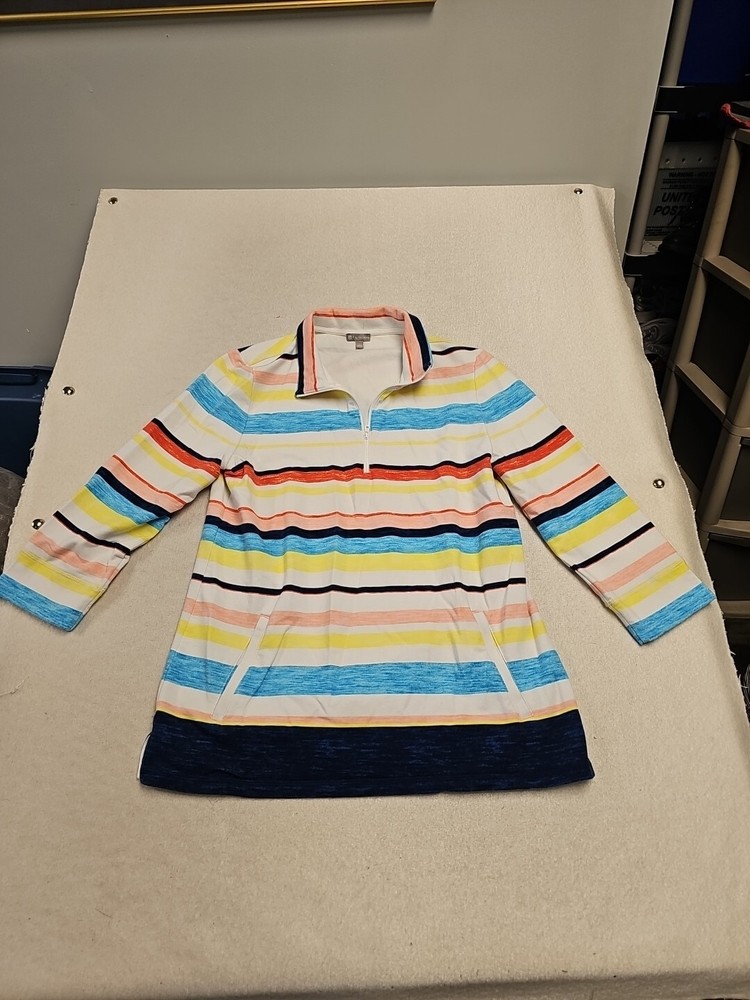 Talbots Womens Size Large Multicolor Stripe 1/4 Zip Pullover Sweatshirt Nautical