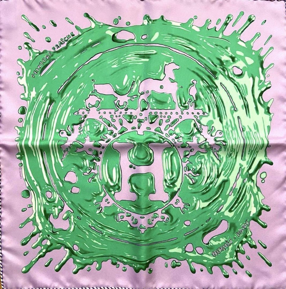 Hermes Silk Scarf Peinture Fraiche Pink Purple Light Green 42cm Present JAPAN