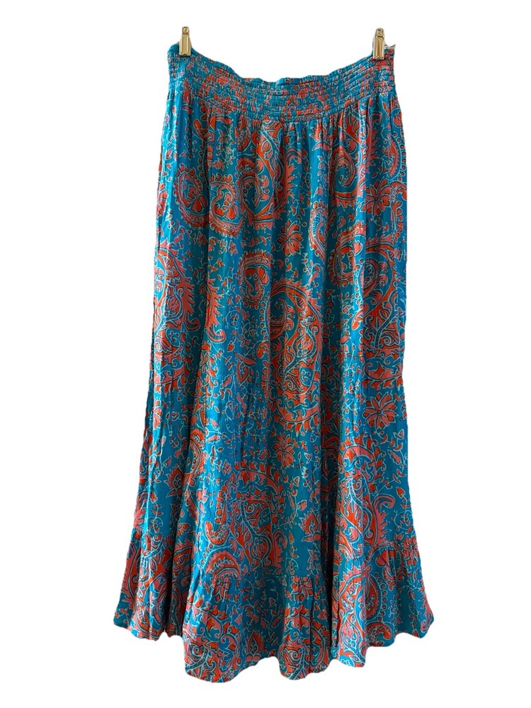 East5th Maxi Skirt Elastic Waist Women M Floral Paisley Ruffle Chic Boho Beach