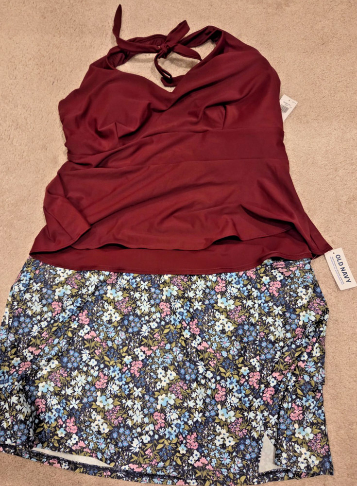 Women’s Old Navy XL Halter Tankini Swim Set with Floral Skirt NWT