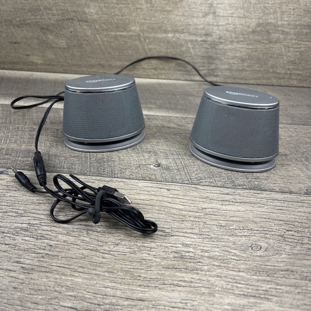 AmazonBasics 2 USB Powered Computer Speakers with Dynamic Sound Silver-image