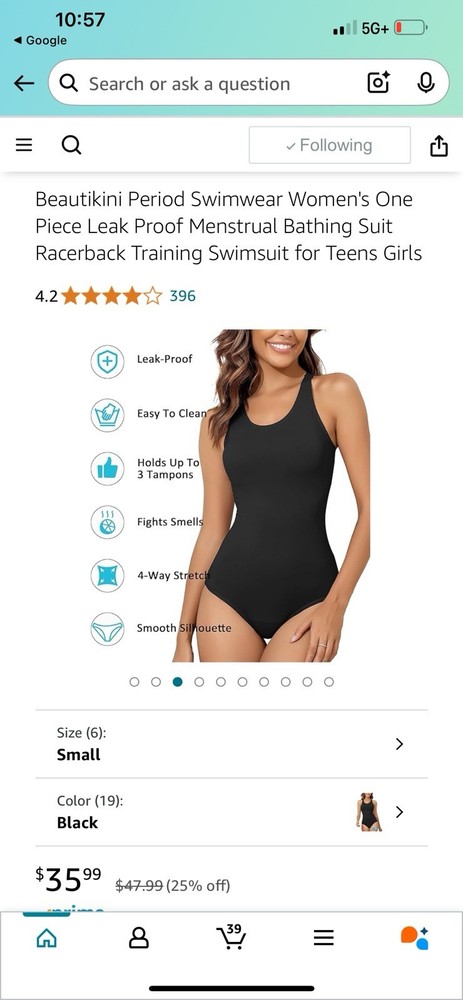 Beautikini Period Swimwear Womens One Piece Leakproof Menstrual Bathing Suit ...