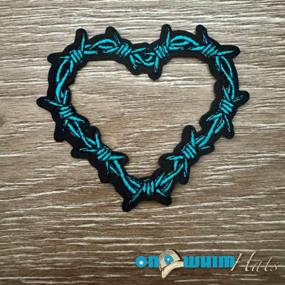 Turquoise Barbed Wire Heart Iron-On Patch