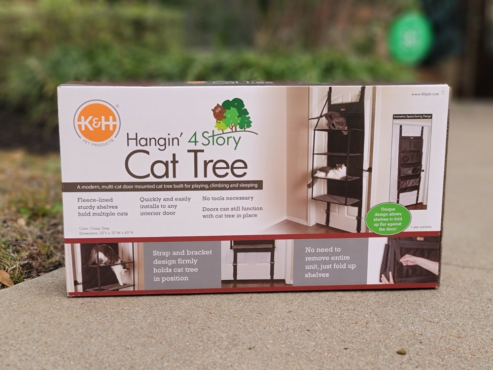 4-Story Gray Hangin’ Cat Tree by K&H - 12x22x65 Inches - Brand New-image