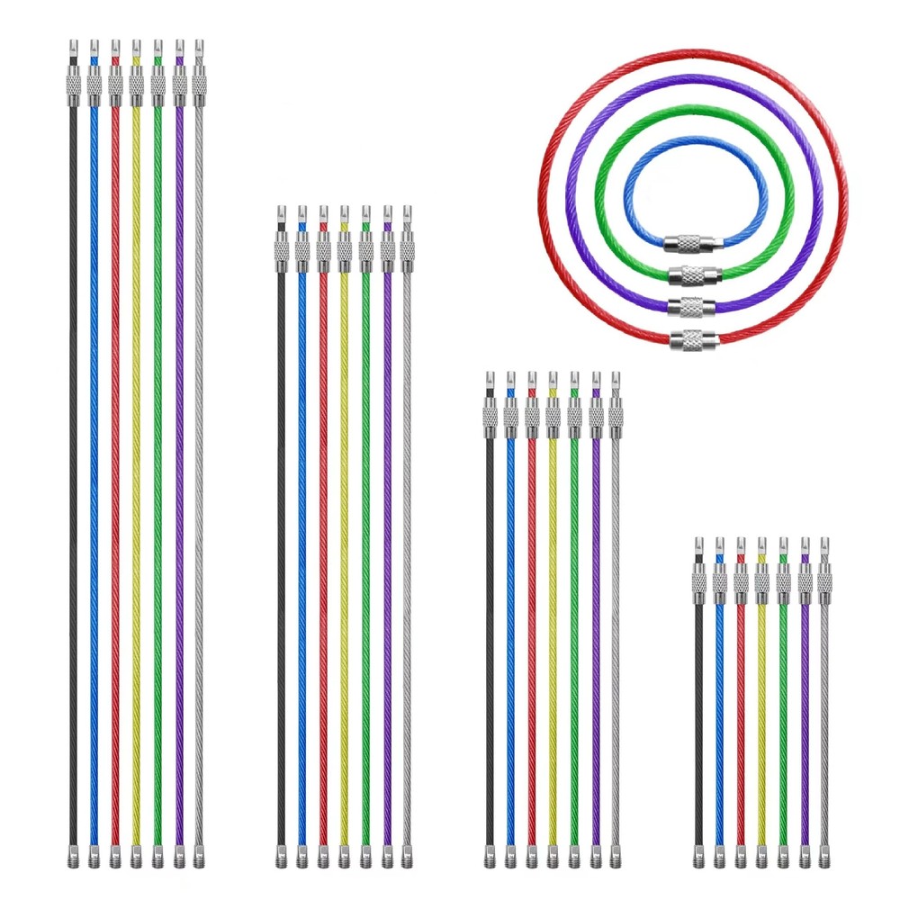 28 pcs Metal Wire Keychains 2mm Stainless Steel Connecter Key Rings Loops 4