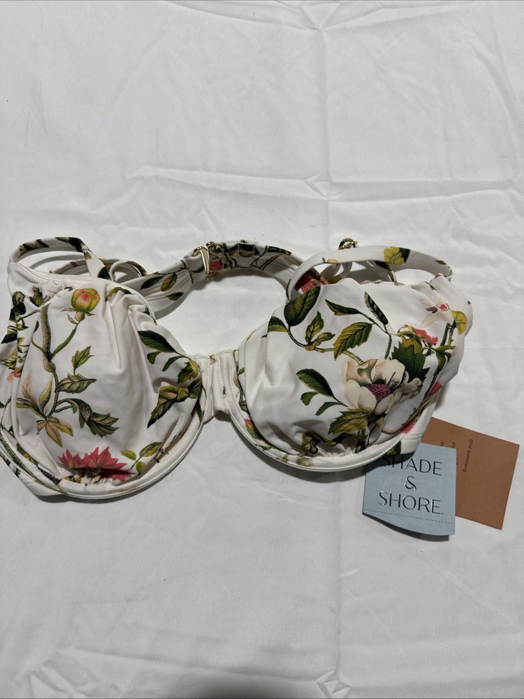 Women's Ruched Underwire Bikini Top Shade & Shore Multi Ditsy Floral Print 38 DD