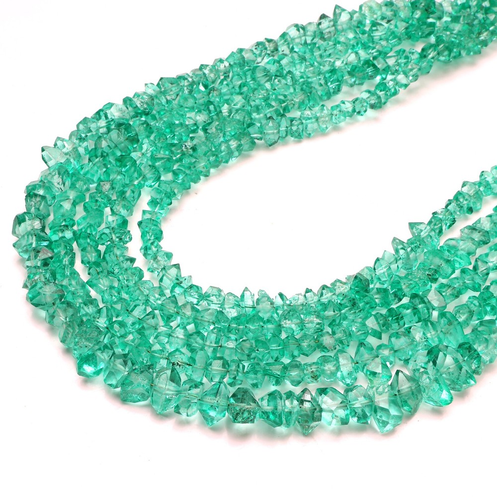 Natural Herkimer Diamond Beads 8 Inch Strand 7-10 MM Rough Beads Green Coated