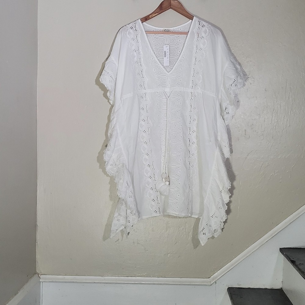J.Crew Stackwear Eyelet White Beach Cover Ruffles Size Small