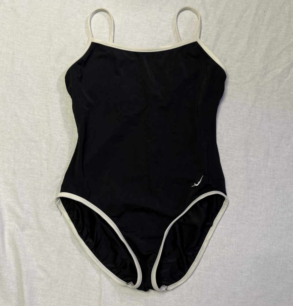 Jantzen Swimsuit Size 14 Womens Black White Trimmed Slim Fit