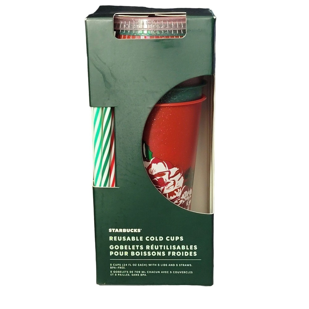 Starbucks Holiday Collection Reusable Tumbler Cold Cups w/ Lids 24 oz Set of 5