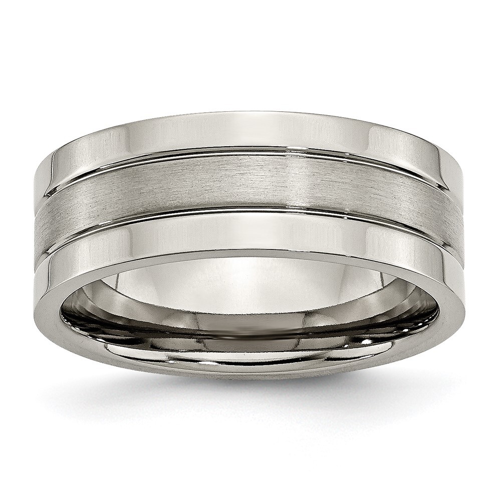 Titanium Brushed Center 8mm Grooved Band Ring Size 10 for Men 4.55gm