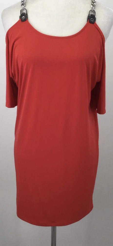 MICHAEL, Michael Kors Red, Chili Cold Shoulder Chain Hardware Dress, Size S $120-image