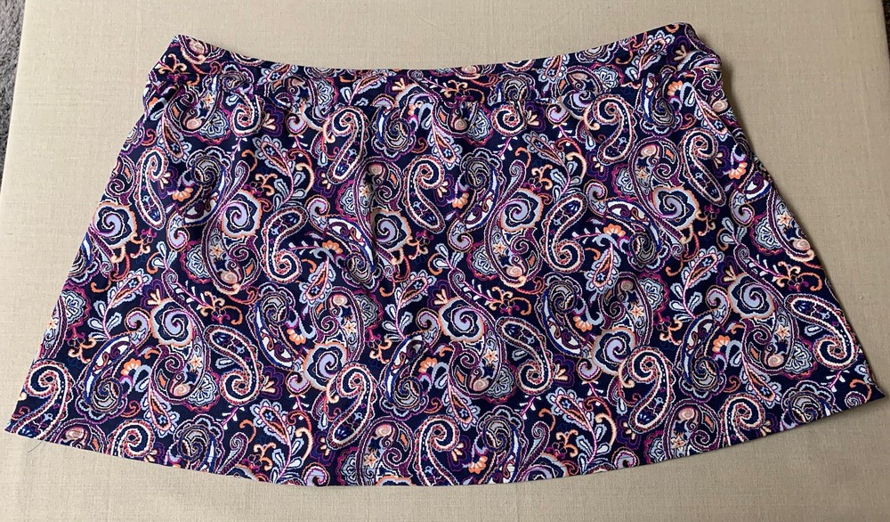 Lands End Purple Paisley Print Swim Skirt-Built In Brief Womens 22W