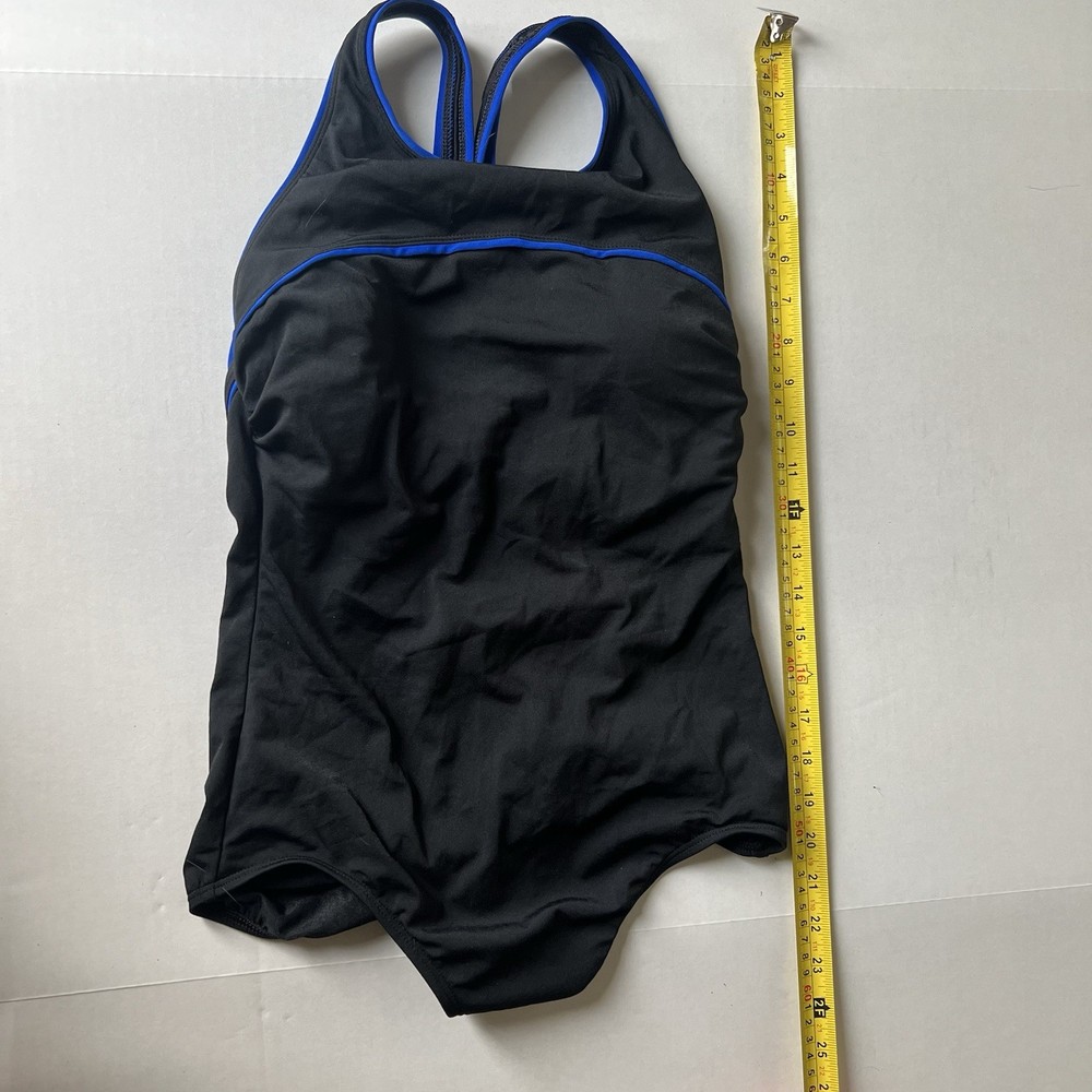 Lands' End Women's One Piece Blue and Black Swimsuit Size 8
