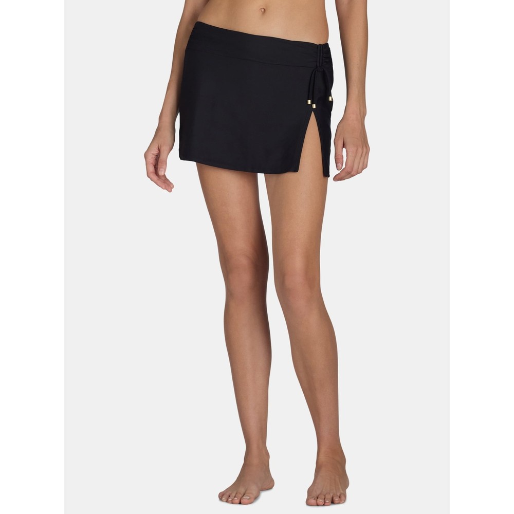 Time and Tru Women's Plus Side Slit Swim Skirt Bottom Black Size 2X (20W-22W)