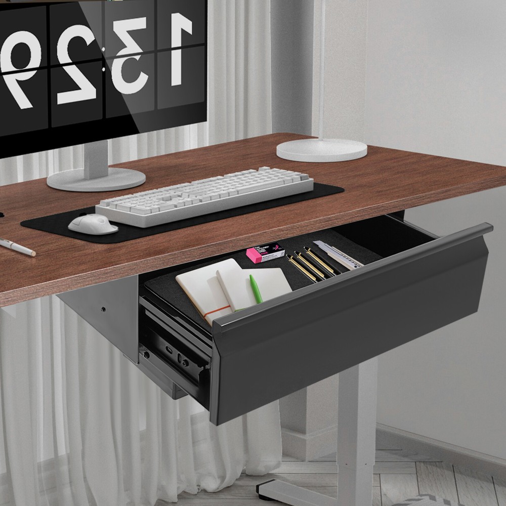 Under Desk Mounted Sliding Pull-out Storage Drawer with Built-in Power Strip