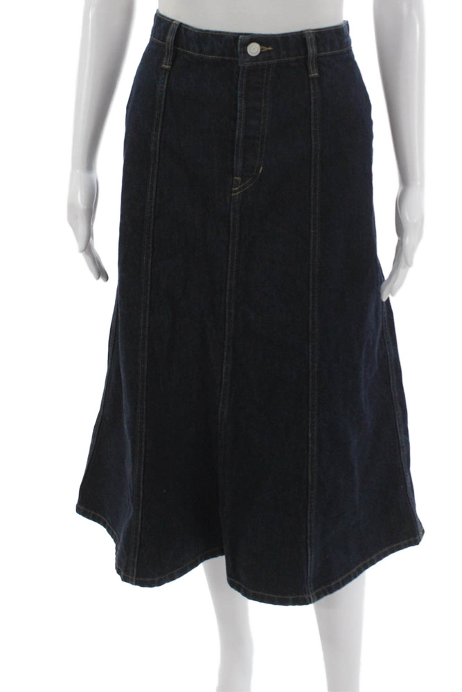 Banana Republic Womens A-Line Skirt Blue Cotton Midi Button Size 6Free Shipping in US $100+ Orders | $6.95 Orders Below
