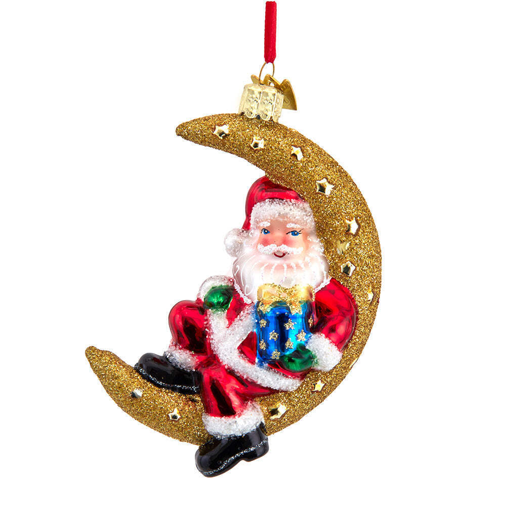 Noble Gems Santa on Moon Glass Ornament 4