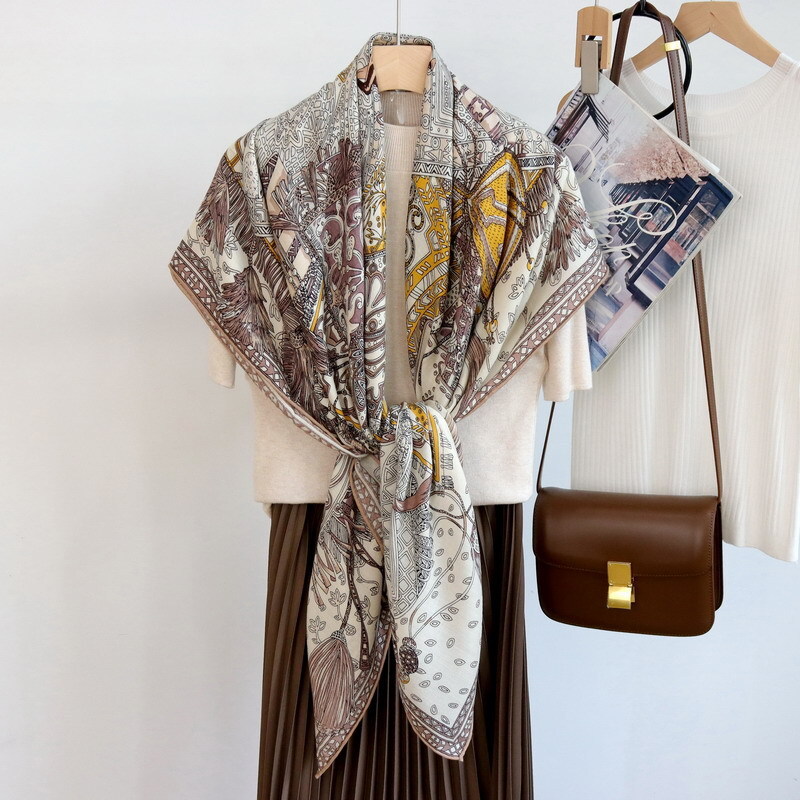 70% Cashmere & 30% Silk Wrap Scarf Stole Knight Print Square Shawl 53