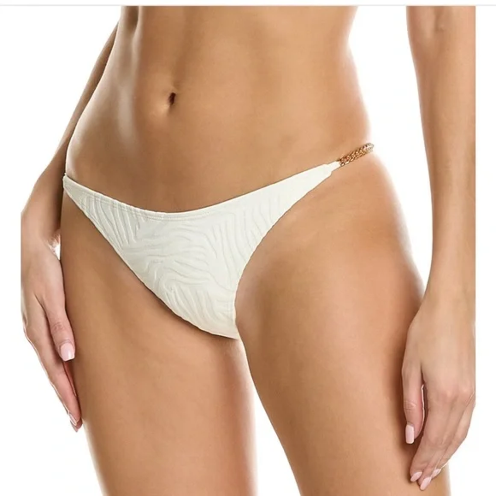 L*Space Women Ivory Textured Wild Side Chain Bitsy Swim Bikini Bottom Size S