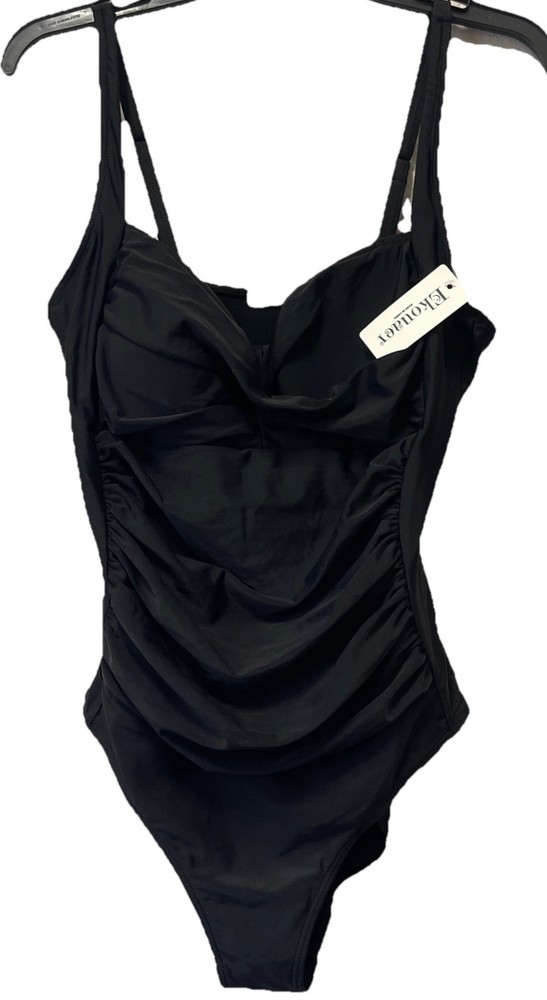 Ekouaer Women’s One Piece Swimsuit Size XL Black Ruching NWT