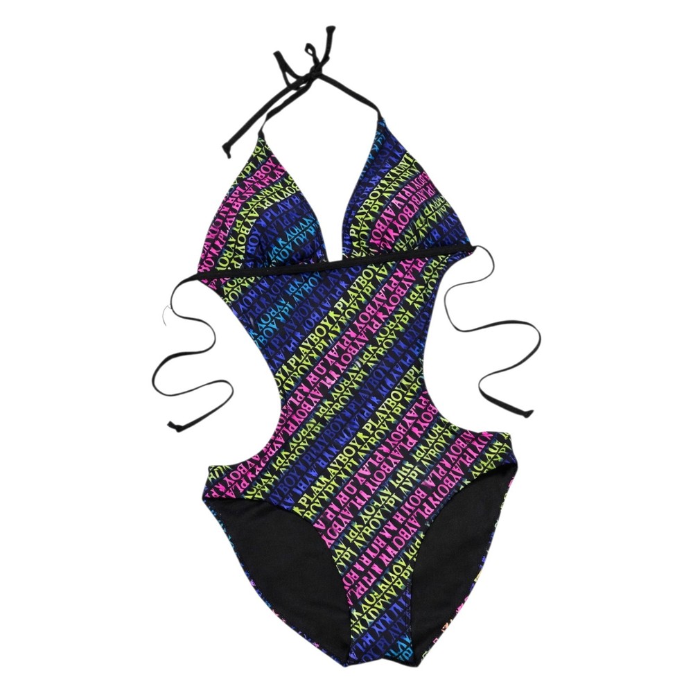 NWT RARE VINTAGE 2012 Playboy Monokini Swim Suit Y2K Cutout Ombre Rainbow  XS